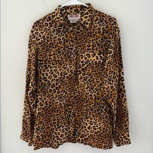 Maggy London Animal Print Silk Blouse Size 4